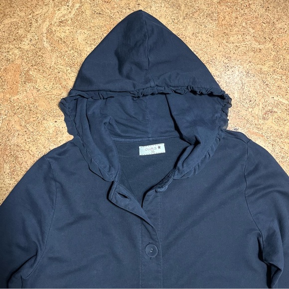 Ours Wm’s Ruffle Hooded Button Down Duster Jacket In Black Sz XL - Picture 7 of 15